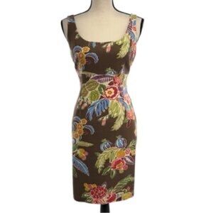 Talbots Floral Sheath in Brown Pique Cotton Midi Dress